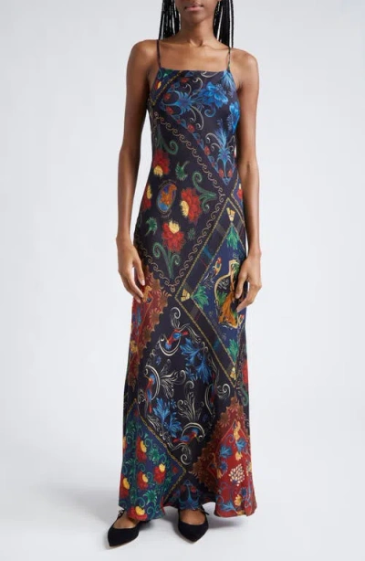 Farm Rio Arabesque Scarves Maxi Slipdress In Mixed Arabesque Scar