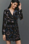 Farm Rio Black Arabesque Mix Scarves Wrap Mini Dress In Black
