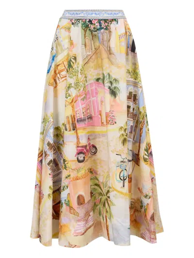 Farm Rio Aracati Printed Maxi Skirt In Yellow