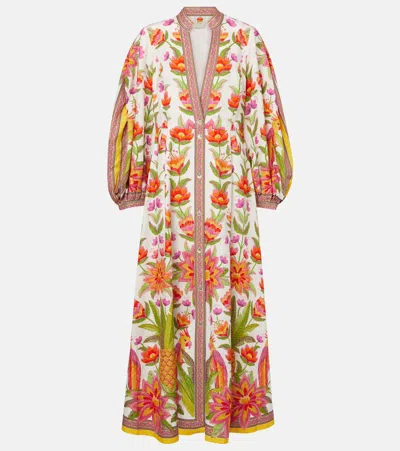 Farm Rio Ararais Linen-blend Maxi Dress In Multi