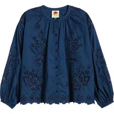 Farm Rio Artisanal Button-up Top In Blue