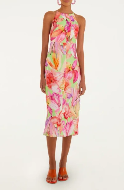 Farm Rio Artsy Flora Sleeveless Midi Dress In Black