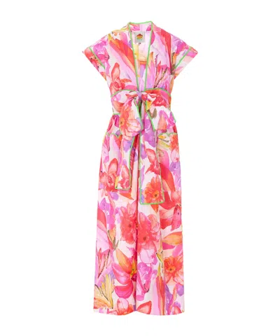 Farm Rio Artsy Flora Bow-detail Midi Dress In Pink