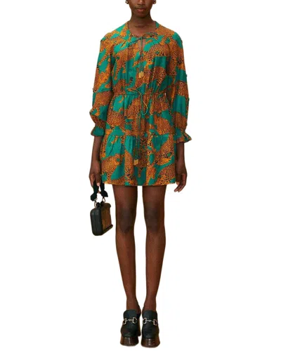 Farm Rio Artsy Leopards Green Long Sleeve Mini Dress In Brown