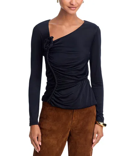 Farm Rio Asymmetrical Rosette Top In Black