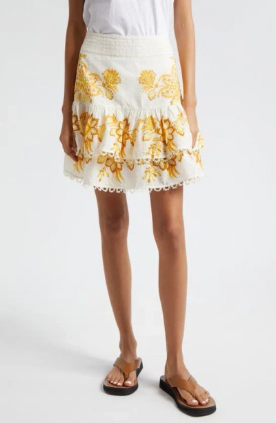 Farm Rio Aura Floral Embroidered Layered Ruffle Skirt In Aura Floral Off White