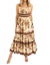 Farm Rio Aura Floral Sleeveless Midi Dress In Sand In Brown