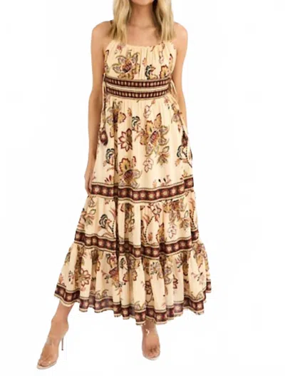 Farm Rio Aura Floral Sleeveless Midi Dress In Sand In Brown