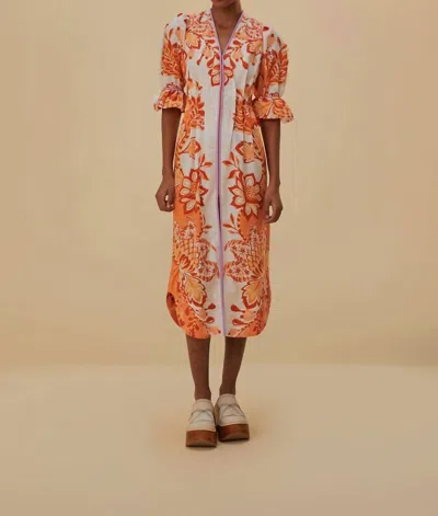 Farm Rio Aura V Neck Midi Dress In Orange