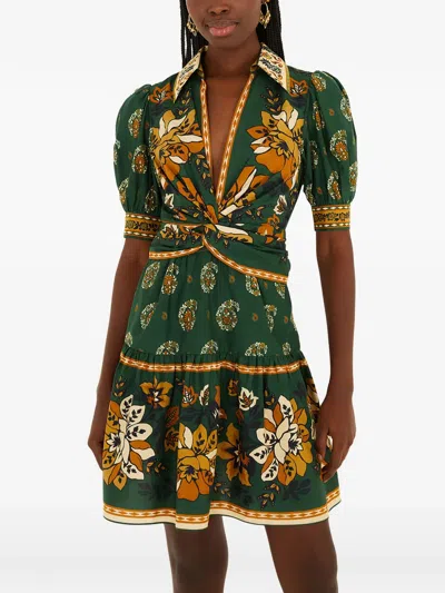 Farm Rio Ayla Floral-print Mini Dress In Green