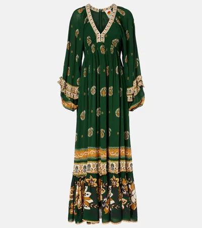 Farm Rio Ayla Green Maxi Dress With All-over Floral Motif In Viscose Woman