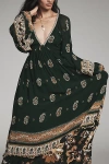 Farm Rio Ayla Long-sleeve V-neck Maxi Dress In Green