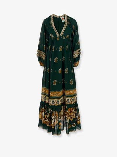 Farm Rio Ayla Green Maxi Dress With All-over Floral Motif In Viscose Woman