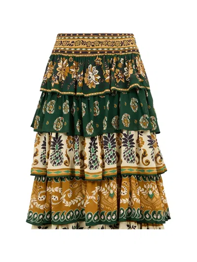 Farm Rio Ayla Ruffled Maxi Skirt In Green