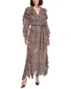 Farm Rio Baby Leopard Pink Long Sleeve Angled Frill Maxi Dress In Multi