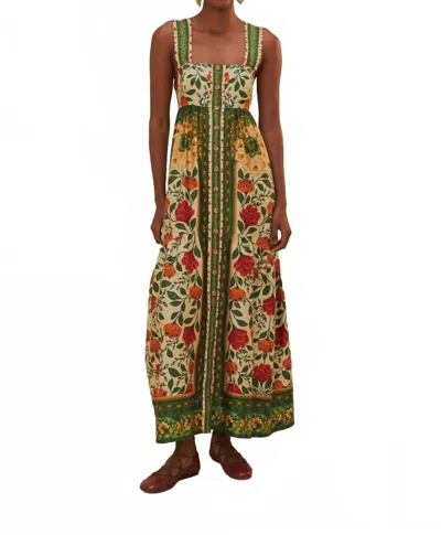 Farm Rio Back Bow Maxi Dress In Garden Tapestry Sand In Multi