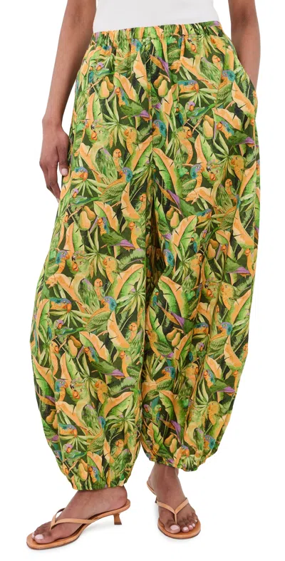 Farm Rio Balloon Pants Parrots Forest Green In Multi