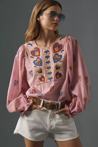 Farm Rio Balloon-sleeve Popover Top In Purple