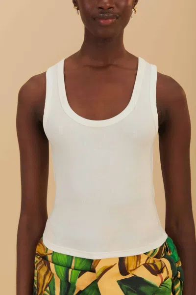 Farm Rio Banana Embroidered Tank Top In Off-white