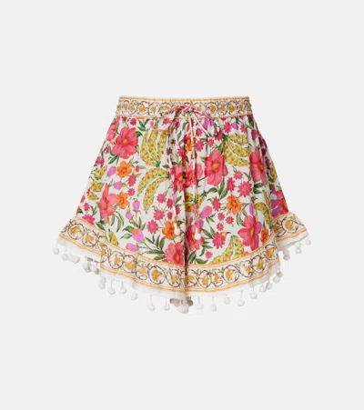 Farm Rio Banana Flowers Embellished Cotton Shorts In Multi