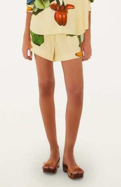 Farm Rio Banana Grapes Linen Blend Shorts In Yellow
