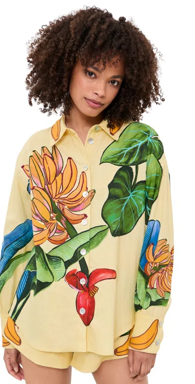 Farm Rio Long-sleeved All-over Print Linen-viscose Shirt In Neutral