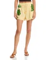 Farm Rio All-over Print Linen-blend Shorts With Elastic Drawstring Waist In Yellow