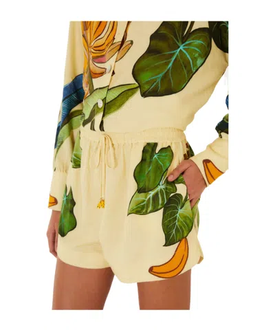 Farm Rio Banana Grapes Tropical-print Drawstring Shorts In Nude
