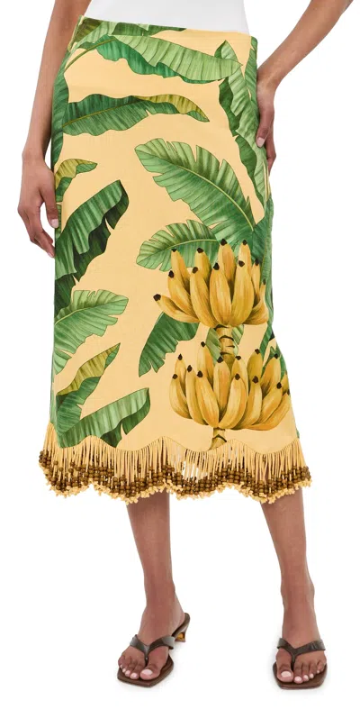 Farm Rio Banana Leaves Maxi Skirt Fruit Leaves Banana Yellow In Multi