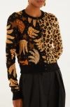 Farm Rio Banana Leopard Mix Print Jacquard Cardigan In Multi