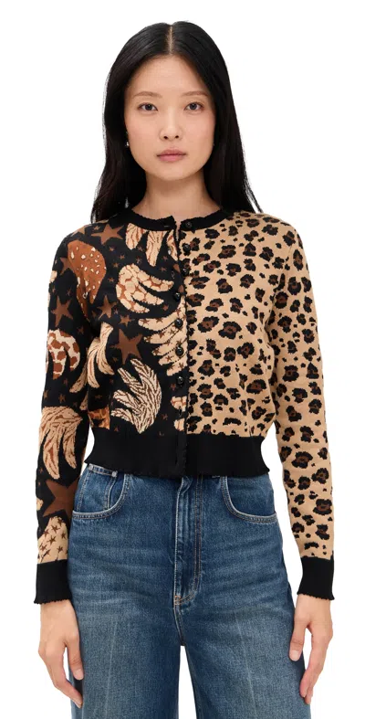 FARM RIO BANANA LEOPARD MIXED CARDIGAN BANANA SKY BLACK