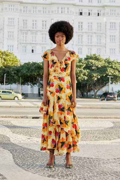 Farm Rio Banana Nest Midi Dress In Yellow