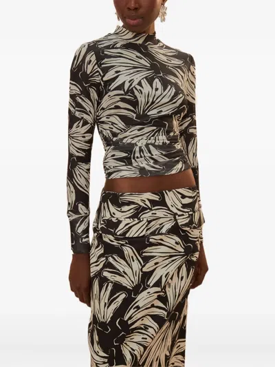 Farm Rio Banana-print Turtleneck T-shirt In Green