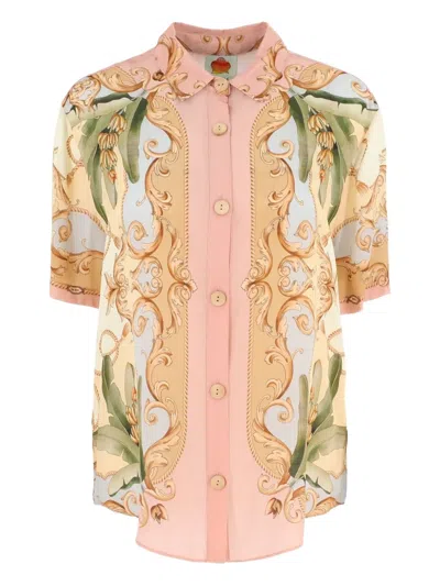 Farm Rio Banana Royalty Kaleidoscope Floral Print Button-up Shirt In Pink