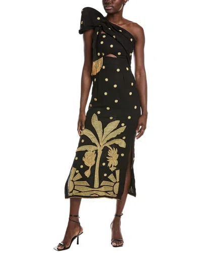 Farm Rio Banana Tree Tie Linen-blend Dress In Yellow