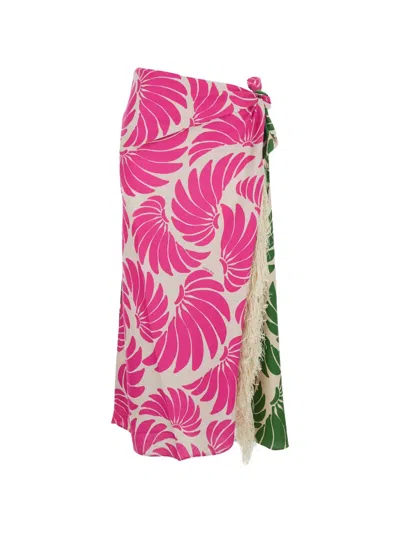 Farm Rio Multicolor Midi Skirt With Side Knot Closure And All-over Floral Print In Linen Blend Woman
