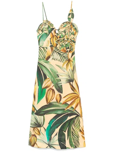 Farm Rio Bananart Midi Dress In Yellow/green
