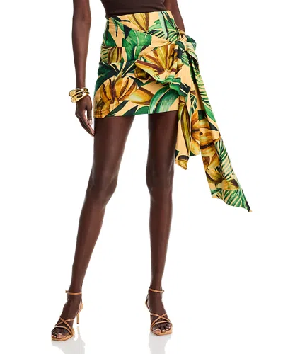 Farm Rio Bananart Tie Side Skirt In Bananart Yellow