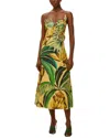 Farm Rio Bananart Yellow Flowered Bust Midi Dress In Green