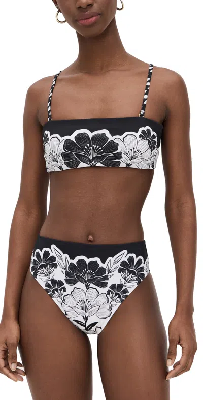 Farm Rio Bandeau Bikini Top Flower Leopards Off-white