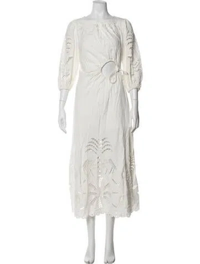 Pre-owned Farm Rio Bateau Neckline Long Dress In White