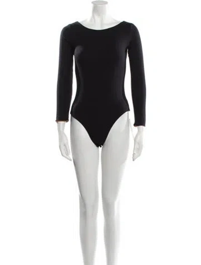 Pre-owned Farm Rio Bateau Neckline Three-quarter Sleeve Bodysuit In Black