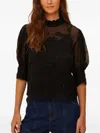 Farm Rio Beaded Floral-embroidered Top In Black