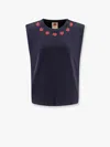 Farm Rio Bead Embellished Cotton Muscle T-shirt In Black