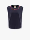 Farm Rio Bead Embellished Cotton Muscle T-shirt