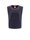 Farm Rio Bead Embellished Cotton Muscle T-shirt In Black