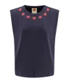 Farm Rio Bead Embellished Cotton Muscle T-shirt In Black