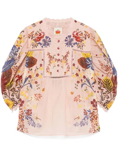 Farm Rio Beauty Bouquet Blouse In Nude