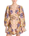 Farm Rio Floral Print Mini Dress With Lace Collar And Ruffled Hem In Beauty Bouquet Pink