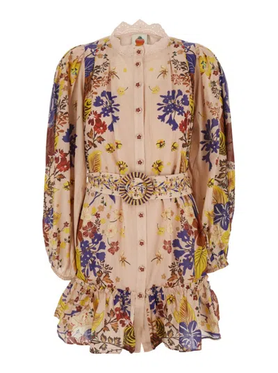 Farm Rio Beauty Bouquet Multicolor Mini Dress With Lace Collar